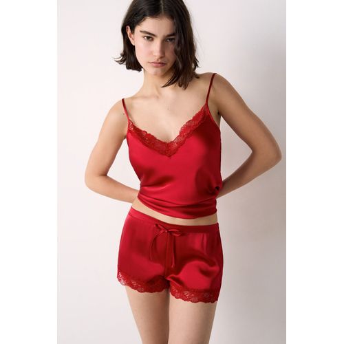 Caraco En Soie Détails Dentelle - Milky - M - Rouge Foncé - Femme - Etam