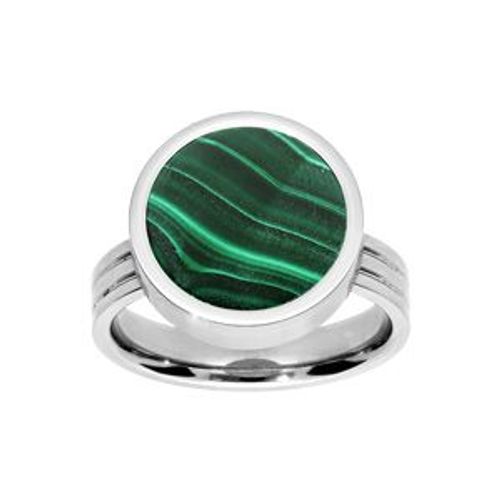 Bague Acier Ronde Malachite Véritable