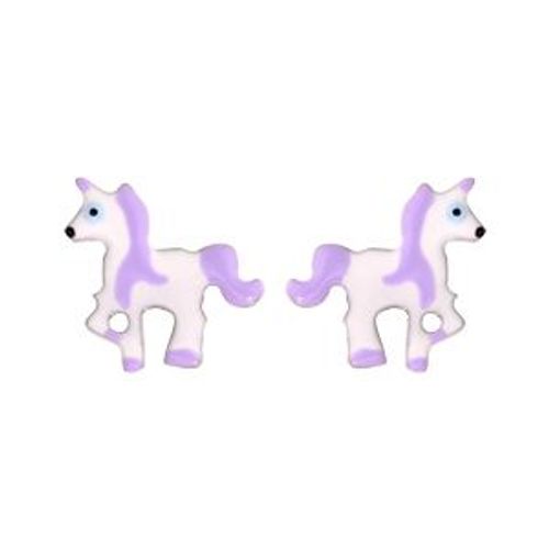 Boucles D'oreilles Tige Argent Rhodié Licorne Résine Blanc Et Violet