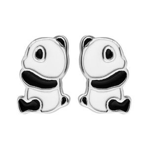 Boucles D'oreilles Argent Rhodié Panda Avec Résine Noir Et Blanc