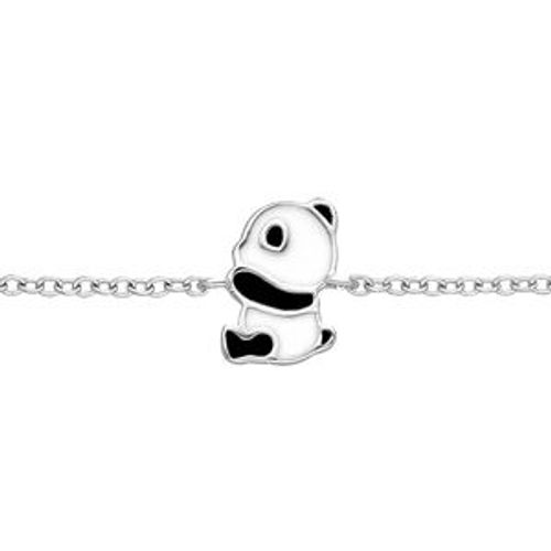 Bracelet Argent Rhodié Panda Avec Résine Noir Et Blanc 13+4cm