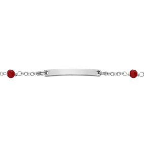 Bracelet Gourmette Argent Rhodié Pierres Faceté Rouge 15+2,5cm