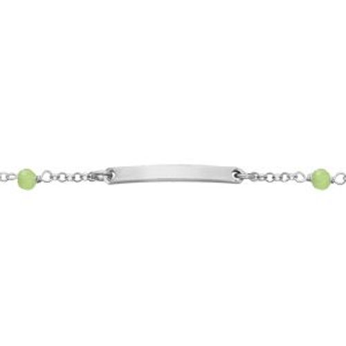Bracelet Gourmette Argent Rhodié Pierres Faceté Vert 15+2,5cm