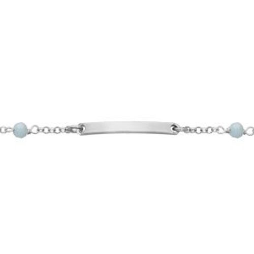 Bracelet Gourmette Argent Rhodié Pierres Faceté Bleu Ciel 15+2,5cm