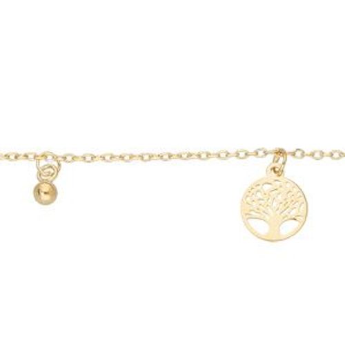 Bracelet Argent Et Dorure Jaune Pampilles Arbre De Vie Et Boules 16+3cm
