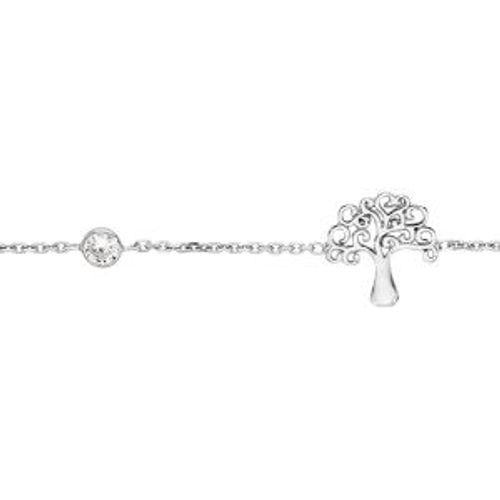 Bracelet Argent Rhodié Arbre De Vie Et 4 Oxydes Blancs Sertis 17+3cm