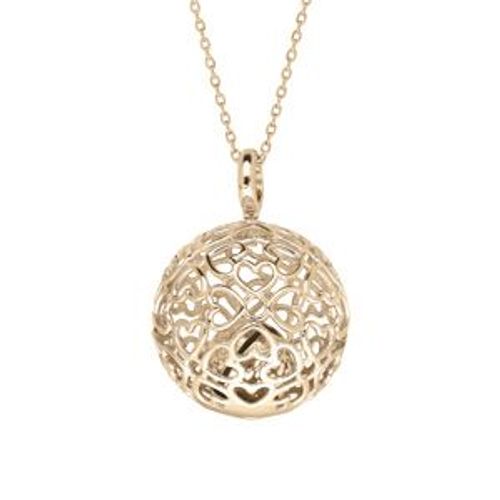 Collier Argent Et Dorure Jaune Bola De Grossesse Grosse Boule 20mm Coeurs Ajourés 90+10cm