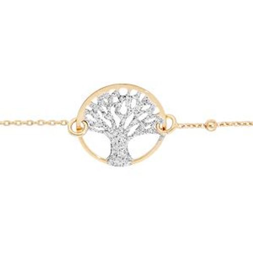 Bracelet Argent Et Dorure Jaune Arbre De Vie Granité 15mm 16+3cm