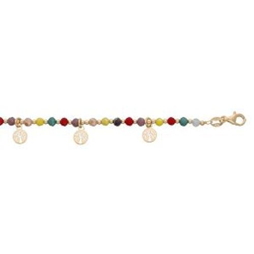 Bracelet Argent Et Dorure Jaune Pierres Facetés Et Pampilles Arbre De Vie 16+3cm
