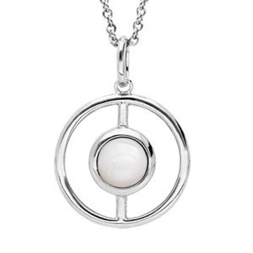 Collier Argent Rhodié Ronde Evidé Pierre Nacre Véritable 40+4cm