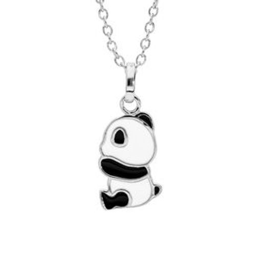 Collier Argent Rhodié Panda Avec Résine Noir Et Blanc 36+2cm