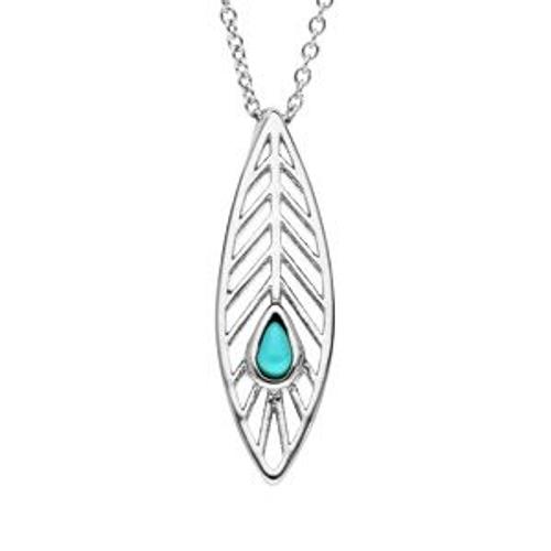 Collier Argent Rhodié Plume Avec Pierre Couleur Turquoise 40+4cm