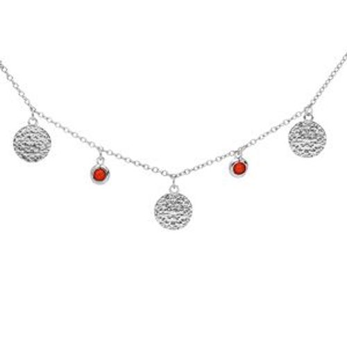 Collier Argent Rhodié Pampilles Pierres Couleur Corail Avec Pastilles Antiques 40+4cm