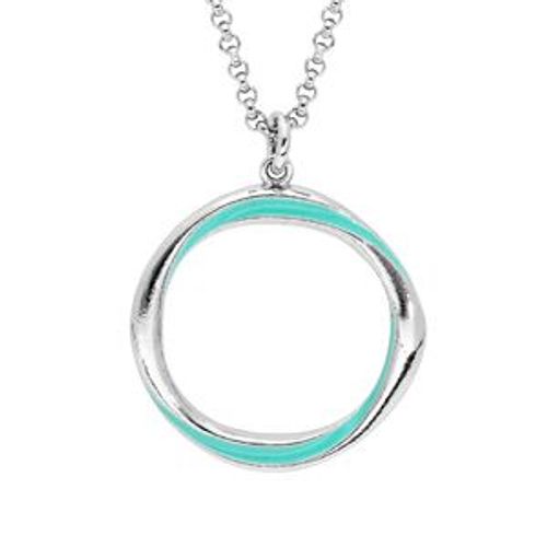 Collier Argent Rhodié Pendentif Cercle Résine Turquoise 42+3cm