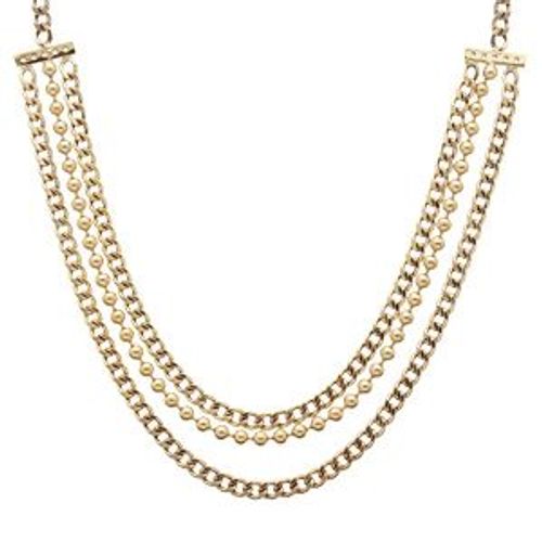 Collier Argent Et Dorure Jaune 3 Rangs Chaîne Gourmette Et Boules 40+5cm