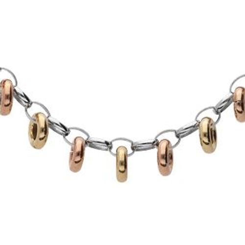 Collier Argent Rhodié Rondelles Dorure Rose Et Jaune 38+5cm