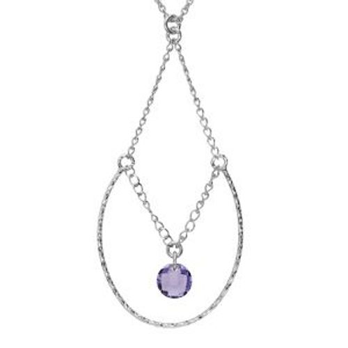 Collier Argent Rhodié Goutte Et Oxyde Violet 43+5cm