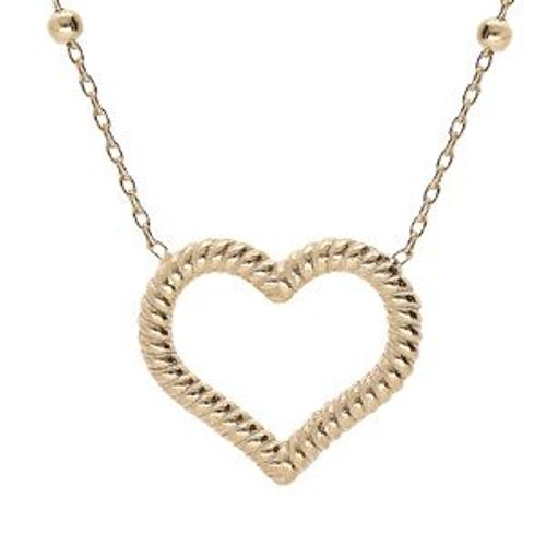 Collier Argent Et Dorure Jaune Boules Avec Coeur Torsadé Evidé 40+5cm