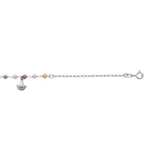 Chaîne Cheville Argent Rhodié Pierres Facettees Multicouleur Pampille Coquillage 23+3cm