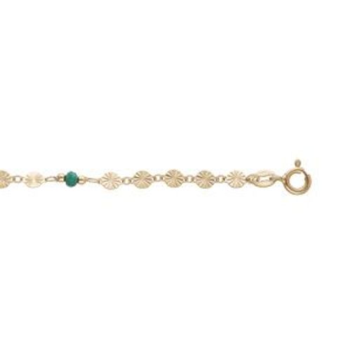 Chaîne Cheville Argent Et Dorure Jaune Pastilles Diamantés Pierres Vertes Facettes 23+2cm