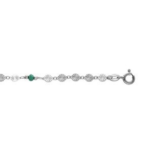 Chaîne Cheville Argent Rhodié Pastilles Diamantés Pierres Vertes Facettes 23+2cm