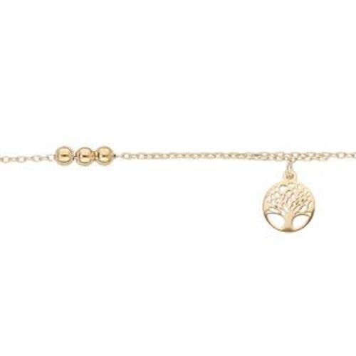 Chaîne Cheville Argent Et Dorure Jaune Double Chaîne Arbre De Vie Et Boules 23+3cm