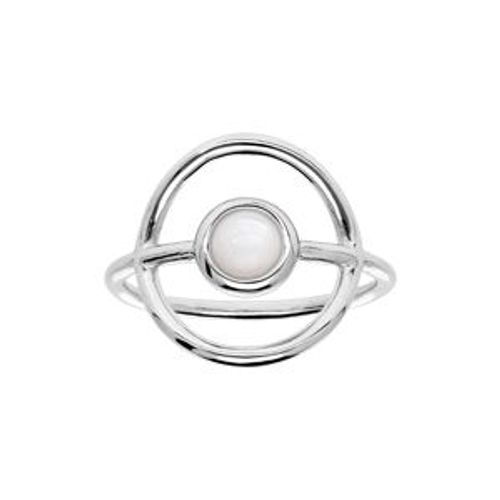 Bague Argent Rhodié Ronde Evidé Pierre Nacre Véritable
