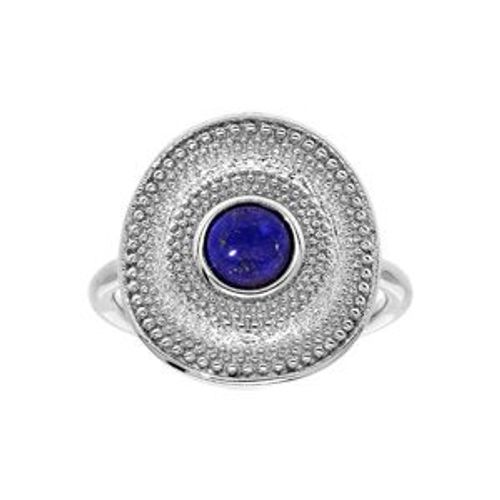 Bague Argent Rhodié Forme Ronde Pierre Lapis Lazuli Véritable