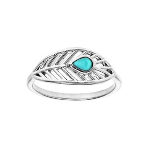 Bague Argent Rhodié Plume Avec Pierre Couleur Turquoise
