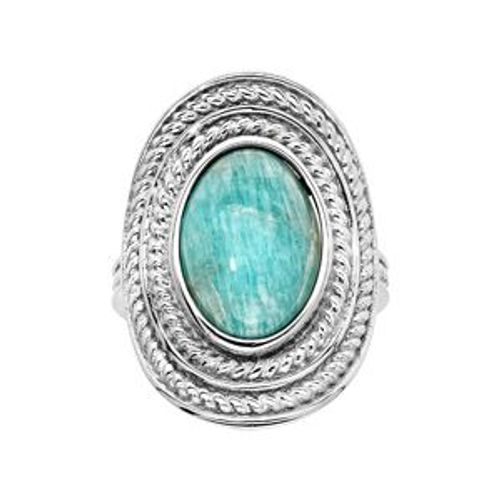Bague Argent Rhodié Ovale Pierre Cabochon Amazonite Véritable