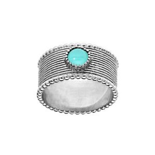 Bague Argent Rhodié Large Pierre Cabochon Couleur Amazonite