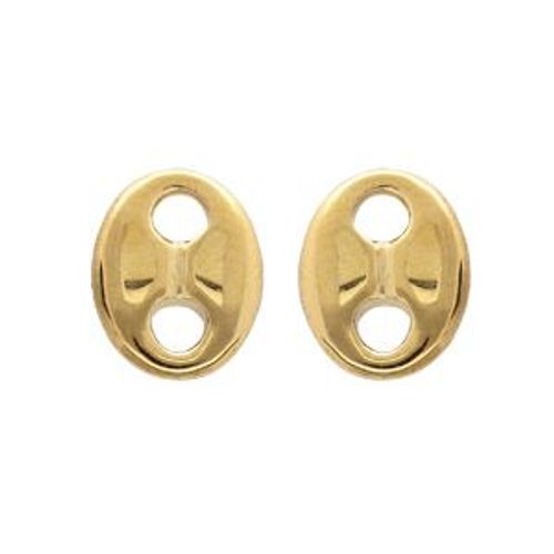 Boucles D'oreilles Tige Acier Et Pvd Jaune Maille Grain De Café Massive 10*8mm