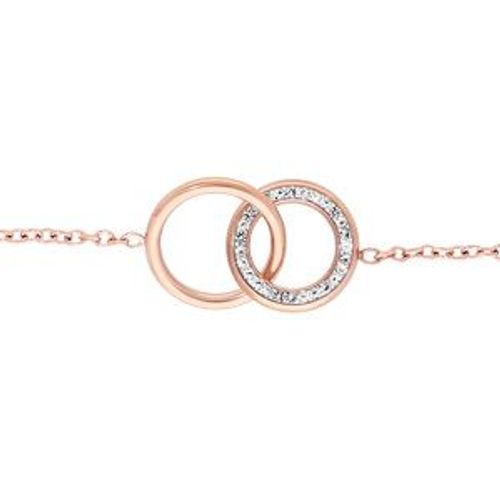 Bracelet Acier Et Pvd Rose Double Cercle Oxydes Blancs Sertis 16+3cm