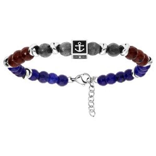 Bracelet Acier Boules Agate Bleu Et Oeil De Tigre 19,5+2cm