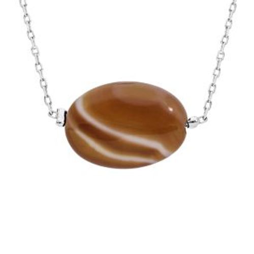 Collier Acier Pierre Naturelle Agate Du Bostwana 42+3cm (Bonheur)