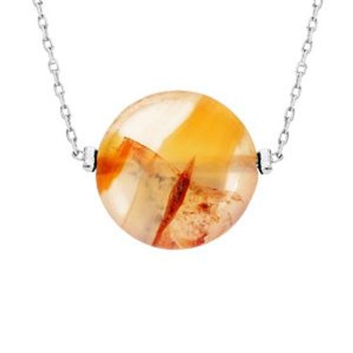 Collier Acier Pierre Naturelle Agate Rouge 42+3cm (Protection & Courage)