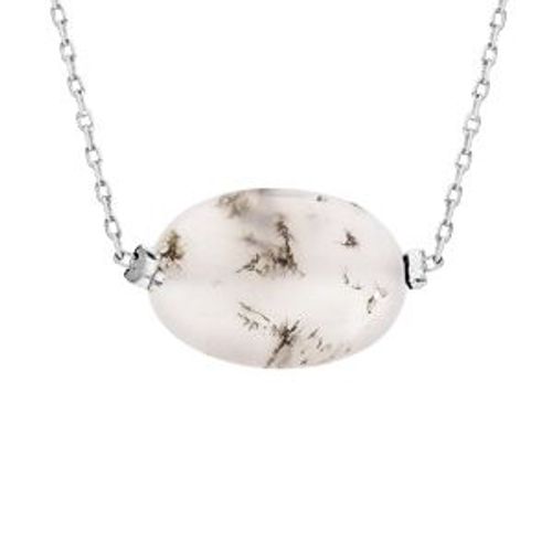 Collier Acier Pierre Naturelle Agate Blanche 42+3cm (Détente & Harmonie)