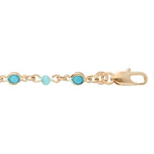 Bracelet Plaqué Or Pierres Couleur Turquoise Anneaux 16+3cm