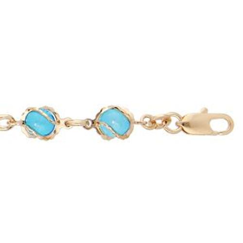 Bracelet Plaqué Or Boules Bleues Couleur Turquoise 16+3cm