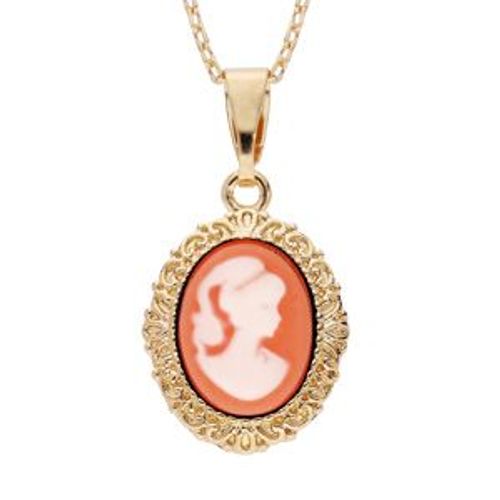 Collier Plaqué Or Pendentif Camée Résine Rose 40+5cm