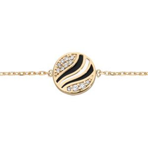 Bracelet Plaqué Or Pastille Oxydes Blancs Et Résine Noire Et Blanche 16+3cm