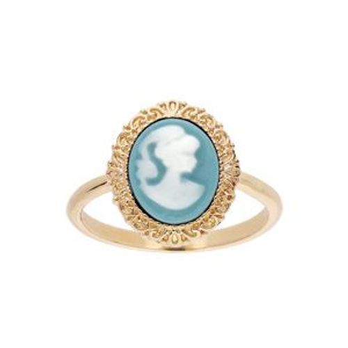 Bague Plaqué Or Camée Résine Bleue