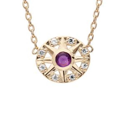 Collier Plaqué Or Oxydes Blancs Et Cabochon Amethyste Véritable 42cm