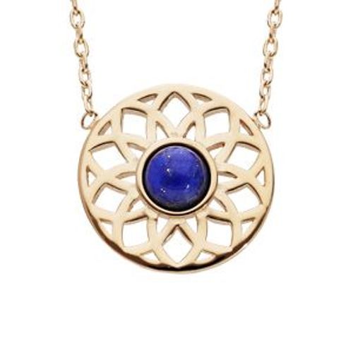 Collier Plaqué Or Ajouré Cabochon Lapis Lazuli Véritable 42cm