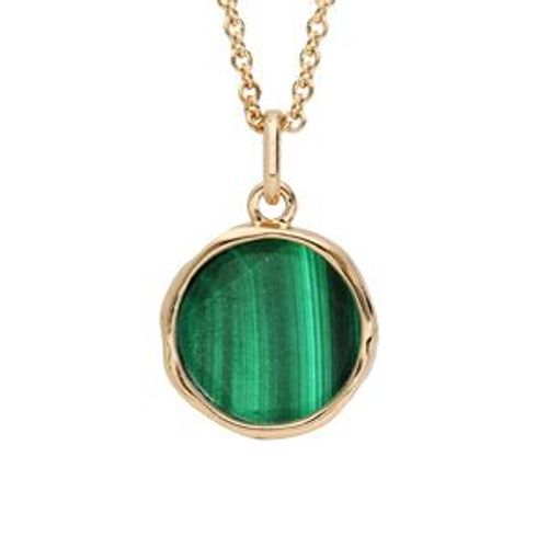 Collier Plaqué Or Pendentif Forme Irreguliere Malachite Véritable 40+4cm