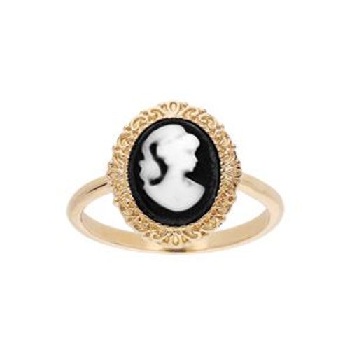 Bague Plaqué Or Camée Résine Noire