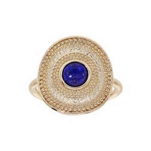Bague Plaqué Or Forme Ronde Pierre Lapis Lazuli Véritable