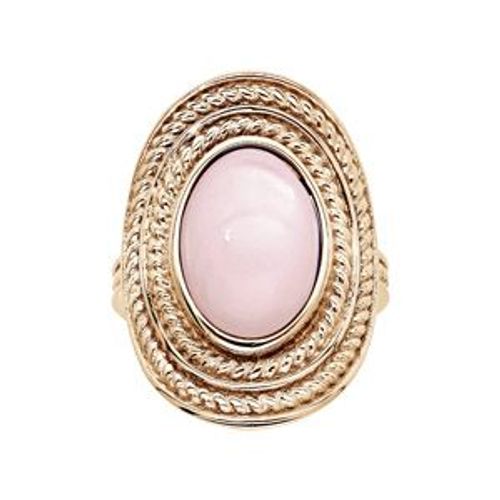 Bague Plaqué Or Ovale Pierre Cabochon Quartz Rose Véritable