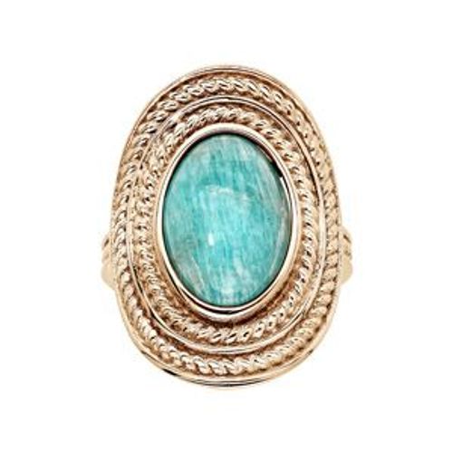 Bague Plaqué Or Ovale Pierre Cabochon Amazonite Véritable