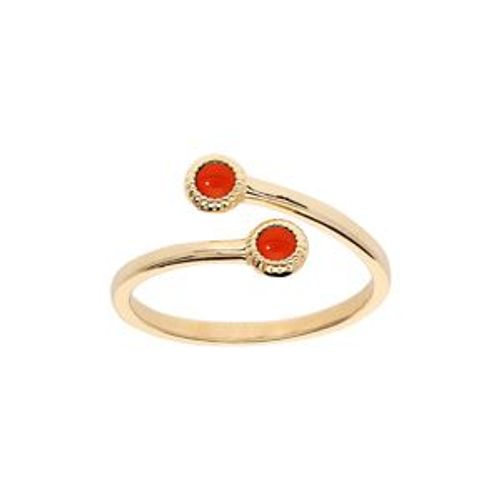 Bague Plaqué Or "Toi & Moi" Avec Pierre Couleur Corail